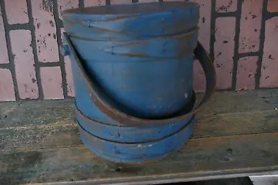 Antique 19th Century  The Holy Grail Of Original Blue Paint Firkin Sugar Bucket • $520