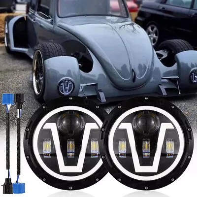 For VW Dune Buggy Rail Buggy 2PCS 7  Round LED Headlights Halo DRL Turn Signal • $65.99
