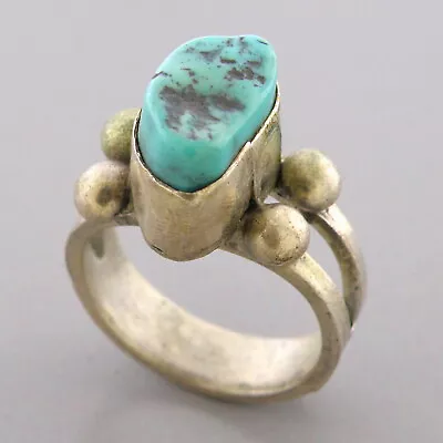 Vintage Beautiful Navajo Sterling Silver Nugget Turquoise Ring Size 4.5 • $175.27