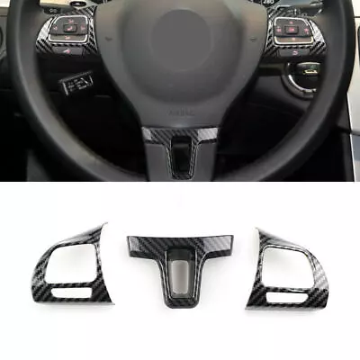 3pc Carbon Fiber Steering Wheel Button Trim Cover For VW Golf 6 Passat B7 Tiguan • $11.99