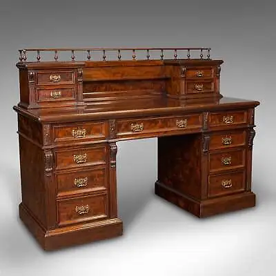 Grand Antique Executive Desk English Satinwood 13 Drawer Office Victorian • $9884.63