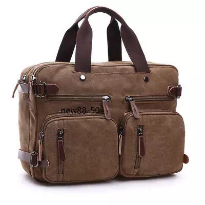 Mens Canvas Briefcase 17  Laptop Backpack Large Capacity Crossbody Handbag Gifts • $55.60