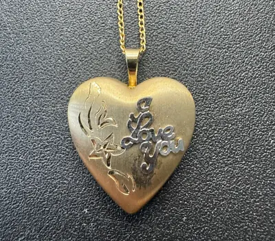 HP16 14k Gold Filled I Love You 3D Engraved Heart Locket W/ GF Necklace • $20.99