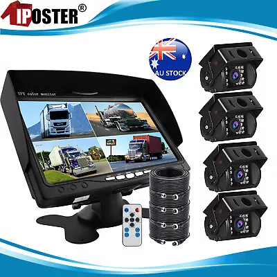 7  Quad Monitor Split Screen Reversing 4 Camera IR CCD 4PIN Kit Truck 24V/12V • $208.57