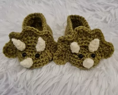 Handmade Crochet Baby Dinosaur Slippers 0-3 Months • £4