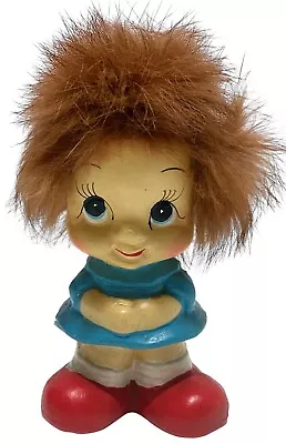 Girl Furry Hair Ceramic Figurine Norleans Sticker 4 1/2  Tall Vintage • $25