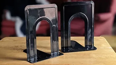 4 Piece Black Metal Library Bookends Book Support Organizer Bookends Shelves Off • $13.77