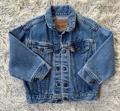 Vintage Little Levis Denim Jean Jacket Orange Tab Bomber Style Kids Size 4 • $99