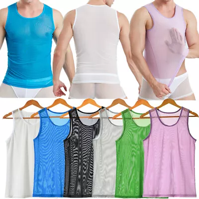 Mens Undershirts Sport Fitness Tank Tops Mesh Sheer Sleeveless T-shirts Vest Tee • $10.39