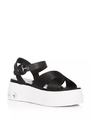 MIU MIU Womens Black Rhinestone Calzature Donna Open Toe Platform Sandals 38.5 • $170.99