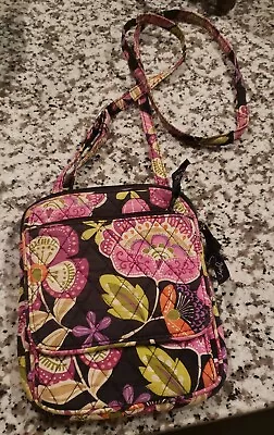 Vera Bradley Small Black & Pink Floral Cross Body Purse - 8  X 7  • $9.95