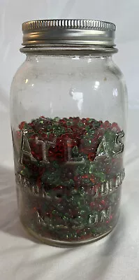 Vintage Atlas Mason Jars With Small Red And Green Glass Pebbles  • $19.18