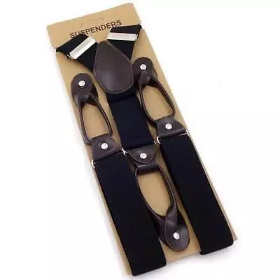 USA Sales!1 Pc Button Holes Link Men's Suspenders Black Adjustable #241119 • $6.13