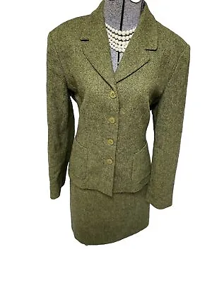 Laura Ashley Skirt Suit Size 10 Two Piece Set 30X20 Pure Wool Herringbone Pocket • £73.34