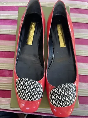 £50 • Buy RUPERT SANDERSON Red Patent Leather Amaranth  Low Heel Slip On Flat Shoes EU40