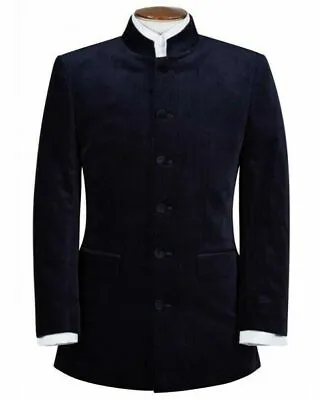 Mens Navy Blue Velvet Smoking Jacket Nehru Collar Dinner Smoking Jacket For Men • £56.50