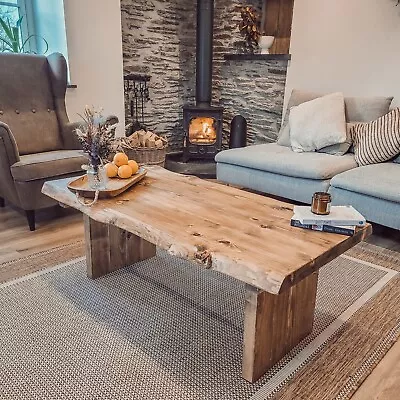 Live Edge Chunky Coffee Table Rustic Solid Wood • £119.97