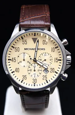Michael Kors MK-8441 Chronograph Beige Dial S/S 45mm Mens Quartz Watch W/ Box • $49.95