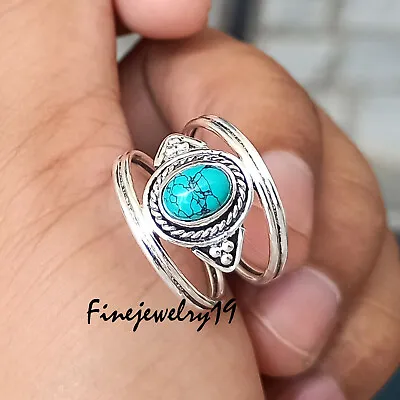 £13.16 • Buy Turquoise Ring 925 Sterling Silver Ring Band Ring Handmade Gift Jewelry- K458