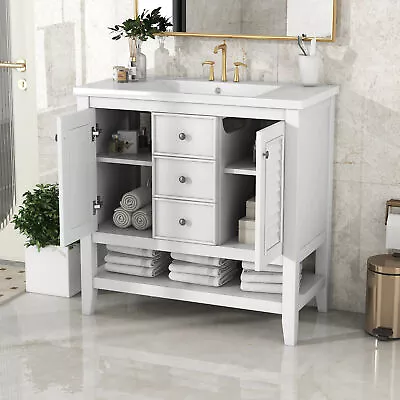 36  Bathroom Vanity W/ Sink Freestanding Cabinet Open Shelf 2 Drawers2 Doors • $258