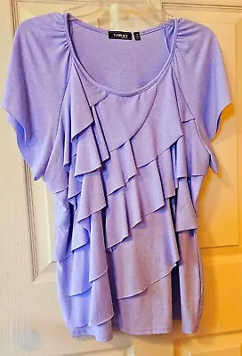 Elementz Scoop Neck Top With Ruffled Accent  In Lovely Lavender Size 1x  • $12