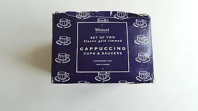 Boxed Unused Whittard Of Chelsea Set Of 2 Cappuccino Cups & Saucers Classic Gold • £12.99