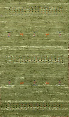 Tribal Green Gabbeh Indian Accent Rug 3x6 Handmade Wool • $153.87