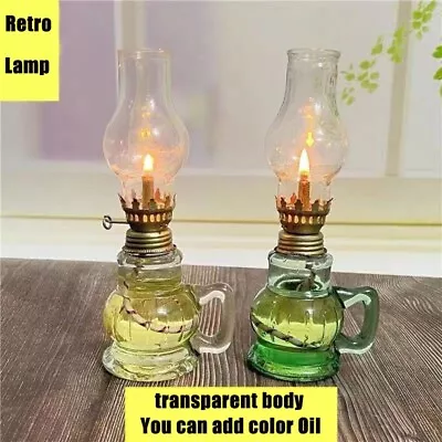 2pcs Mini Rustic Oil Lamp Lantern Vintage Glass Kerosene Chamber Oil Lighting • $26.50