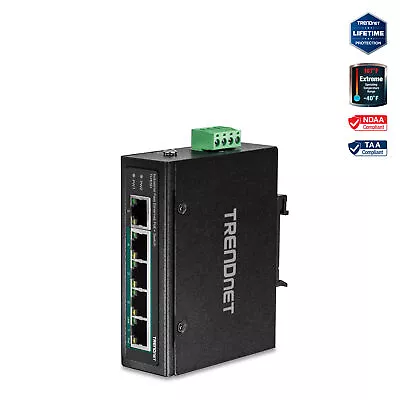 TRENDnet TI-PE50 5-Port Industrial Fast Ethernet PoE+ DIN-Rail Switch • $99.99