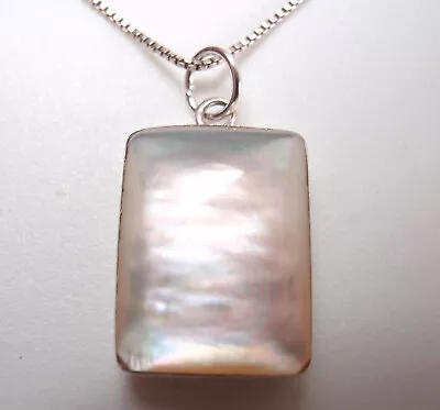 Mother Of Pearl Rectangle 925 Sterling Silver Pendant • $12.99