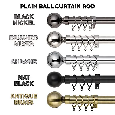 Extendable Metal Curtain Pole 28mm Plain Ball With Finials Rings Rod Fittings • £20.99