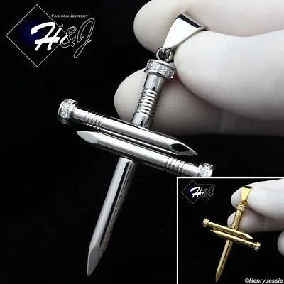 MEN Stainless Steel Icy Bling CZ Silver/Gold Plated 3D Nail Cross Pendant*P104 • $14.99