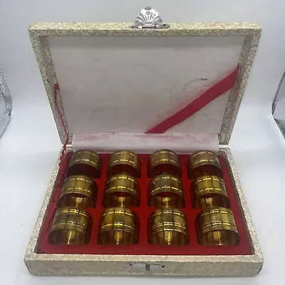 Brass Napkin Rings Set Of 12 Vintage Fabric Lidded Box 1.5 In Round Buy 1 Or 4 • $17