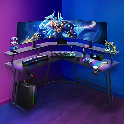 Corner Gaming Desk L Shaped Office Computer Table Racer Gamers Workstation LED • $209.95