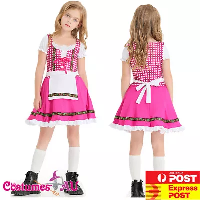 Girls Pink Oktoberfest Costume German Beer Maid Child Kids Bavarian Fancy Dress • $35.14