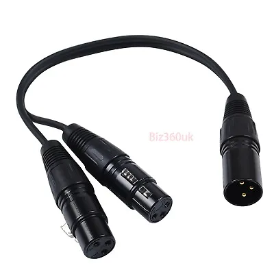 3-Pin XLR Male Plug To Dual 2 Female Jack Y Splitter Mic DJ Cable Adapter 16 AWG • £7.34