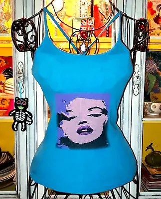 Vintage Betsey Johnson Y2K Marilyn Monroe Wink Blue Betseyville Tank Top Shirt S • $74.99