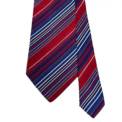 Etro Milano Mens Tie Red & Blue Striped Woven Silk Italy 3.75  (W) X 58  (L) Guc • $29.35