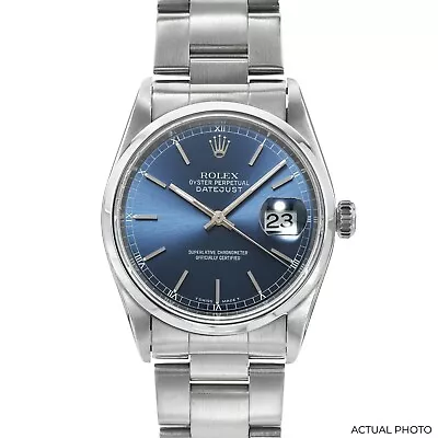 Rolex Datejust 16200 Blue Dial 36mm Stainless Steel Oyster Bracelet Watch • $5995