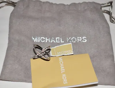 Michael Kors Crisscross Crystal Statement Ring Sz 8 Silver W Clear Crystals NWT • $9.99