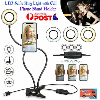 LED Selfie Ring Light With Cell Phone Holder Flexible Stand Live Stream Lamp AU • $20.99