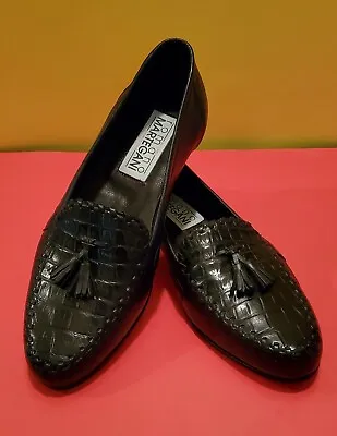 NEW ROMANO MARTEGANI 8M Mens Black Leather/Alligator Low Vamp Loafer Shoes • $345