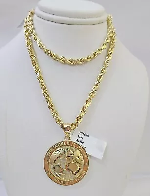 10k Yellow Gold Rope Chain World Is Yours Charm Set 4mm 18 -26 Inch Necklace • $159