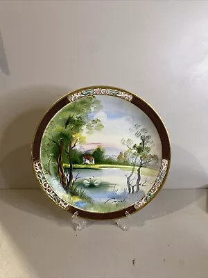 Vintage Ucagco China Seasons Made In  Japan Plate Swans On A Lake With Home • $19