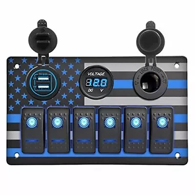 6 Gang Rocker Switch Panel With American Flag Pattern Waterproof Marine Alumi... • $55.30