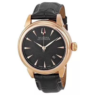 Bulova Accutron Gemini Black Dial Black Leather Mens Watch 64B116 • £553.93