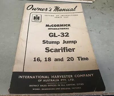 1955 McCormick International GL32 STUMP JUMP SCARIFIER  Owners   Manual  • $24.95