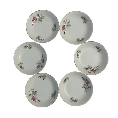 Ucagco Vintage Fine China Fruit Dessert Bowls Old Moss Rose Gold Rims Set Of 6 • $15