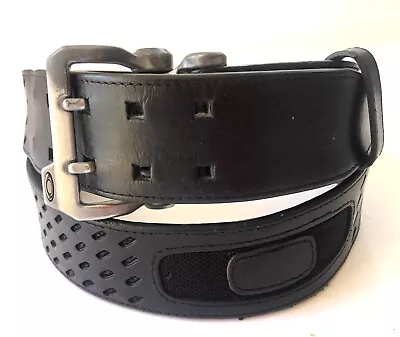 Vintage Genuine Oakley Belt Black Leather Heavy Metal Buckle Size 40-44 • $95