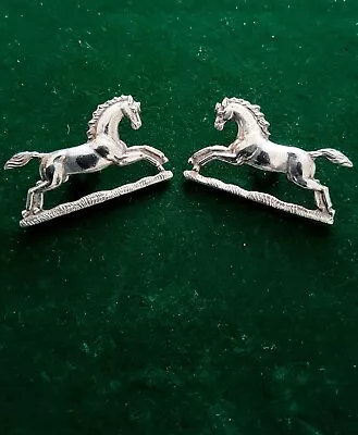 Queen's Royal Hussars Q' Own & R' Irish Horse Silver-plate Officer Collar Badges • £20